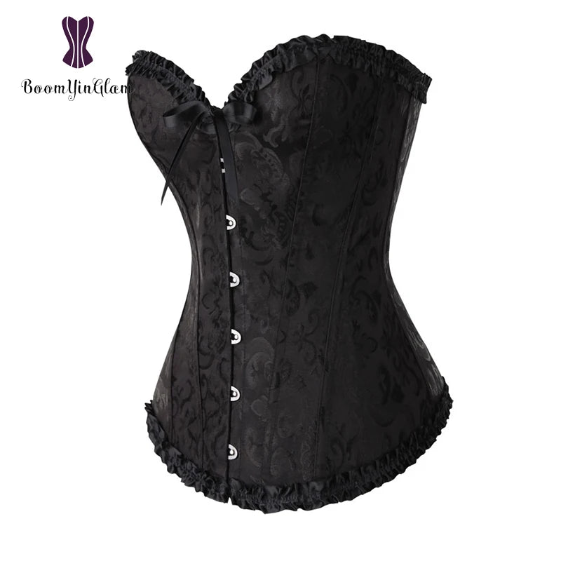 Plus Size Body Shapewear Costumes Women lingerie Sexy Pleated Trim Corset Lace Up Corsets And Bustiers With G String 810#