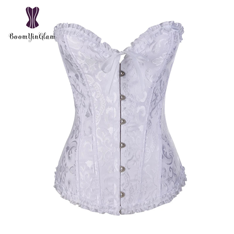 Plus Size Body Shapewear Costumes Women lingerie Sexy Pleated Trim Corset Lace Up Corsets And Bustiers With G String 810#
