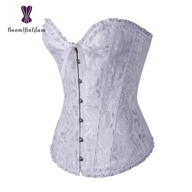 Plus Size Body Shapewear Costumes Women lingerie Sexy Pleated Trim Corset Lace Up Corsets And Bustiers With G String 810#