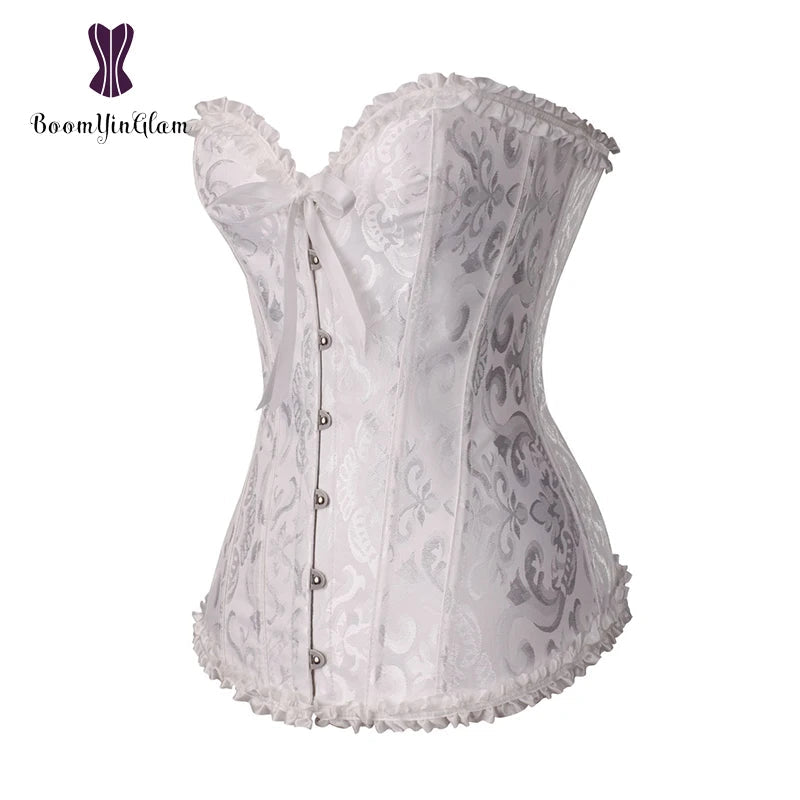 Plus Size Body Shapewear Costumes Women lingerie Sexy Pleated Trim Corset Lace Up Corsets And Bustiers With G String 810#