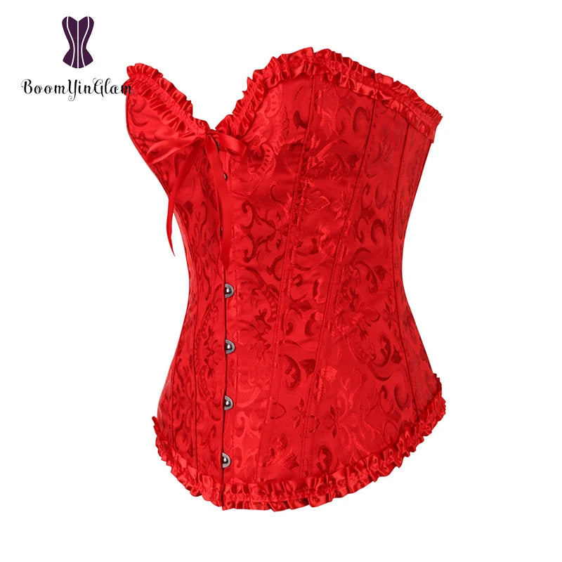 Plus Size Body Shapewear Costumes Women lingerie Sexy Pleated Trim Corset Lace Up Corsets And Bustiers With G String 810#
