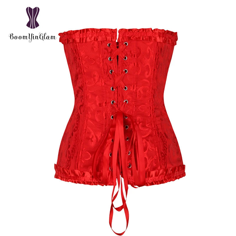 Plus Size Body Shapewear Costumes Women lingerie Sexy Pleated Trim Corset Lace Up Corsets And Bustiers With G String 810#
