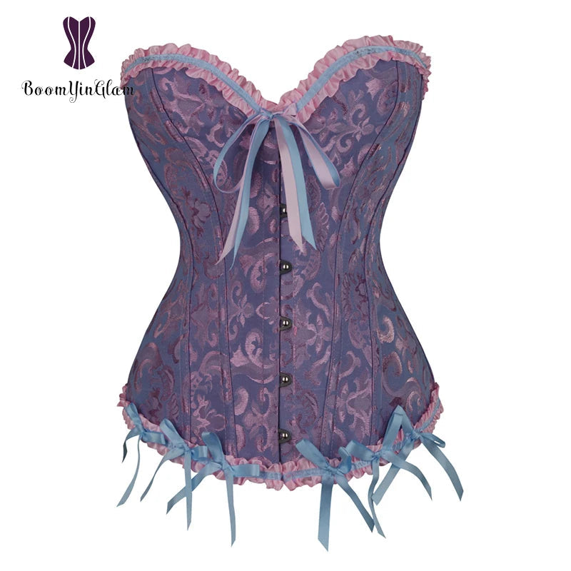 Plus Size Body Shapewear Costumes Women lingerie Sexy Pleated Trim Corset Lace Up Corsets And Bustiers With G String 810#