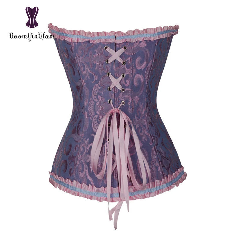 Plus Size Body Shapewear Costumes Women lingerie Sexy Pleated Trim Corset Lace Up Corsets And Bustiers With G String 810#