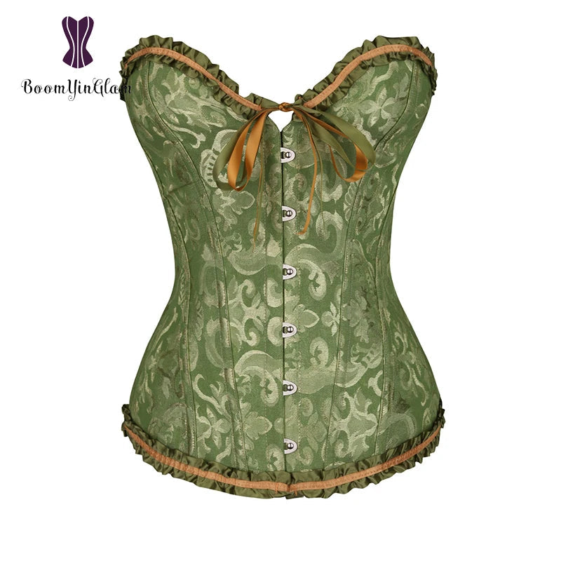 Plus Size Body Shapewear Costumes Women lingerie Sexy Pleated Trim Corset Lace Up Corsets And Bustiers With G String 810#