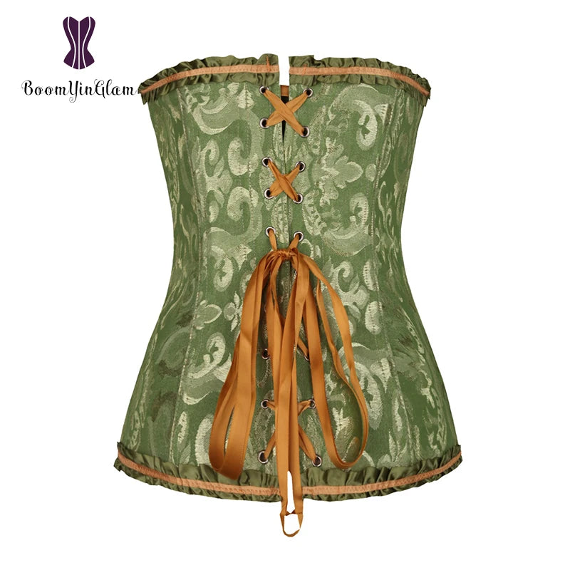 Plus Size Body Shapewear Costumes Women lingerie Sexy Pleated Trim Corset Lace Up Corsets And Bustiers With G String 810#