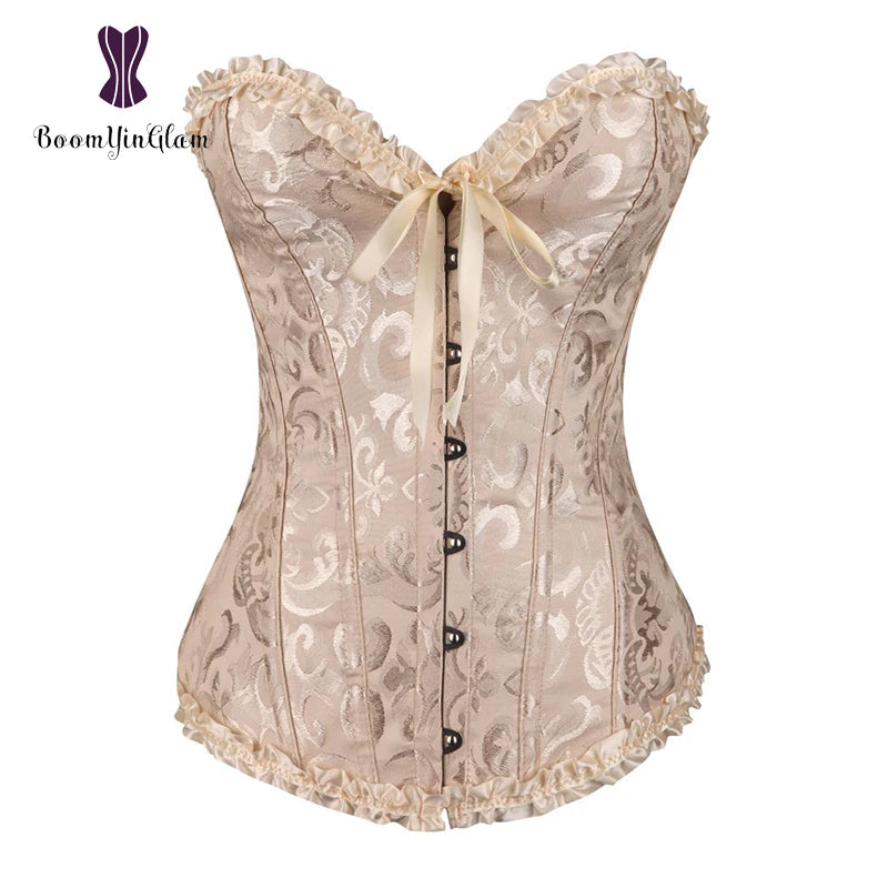 Plus Size Body Shapewear Costumes Women lingerie Sexy Pleated Trim Corset Lace Up Corsets And Bustiers With G String 810#