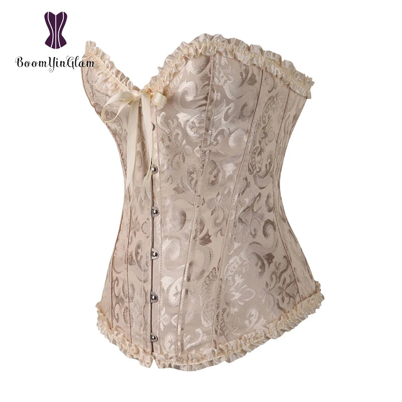 Plus Size Body Shapewear Costumes Women lingerie Sexy Pleated Trim Corset Lace Up Corsets And Bustiers With G String 810#