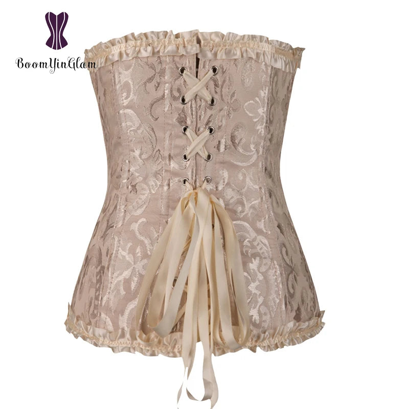 Plus Size Body Shapewear Costumes Women lingerie Sexy Pleated Trim Corset Lace Up Corsets And Bustiers With G String 810#