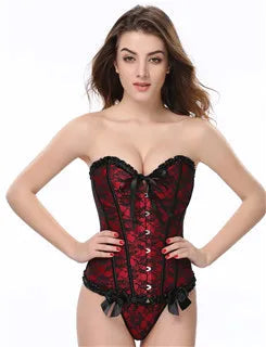Plus Size Body Shapewear Costumes Women lingerie Sexy Pleated Trim Corset Lace Up Corsets And Bustiers With G String 810#