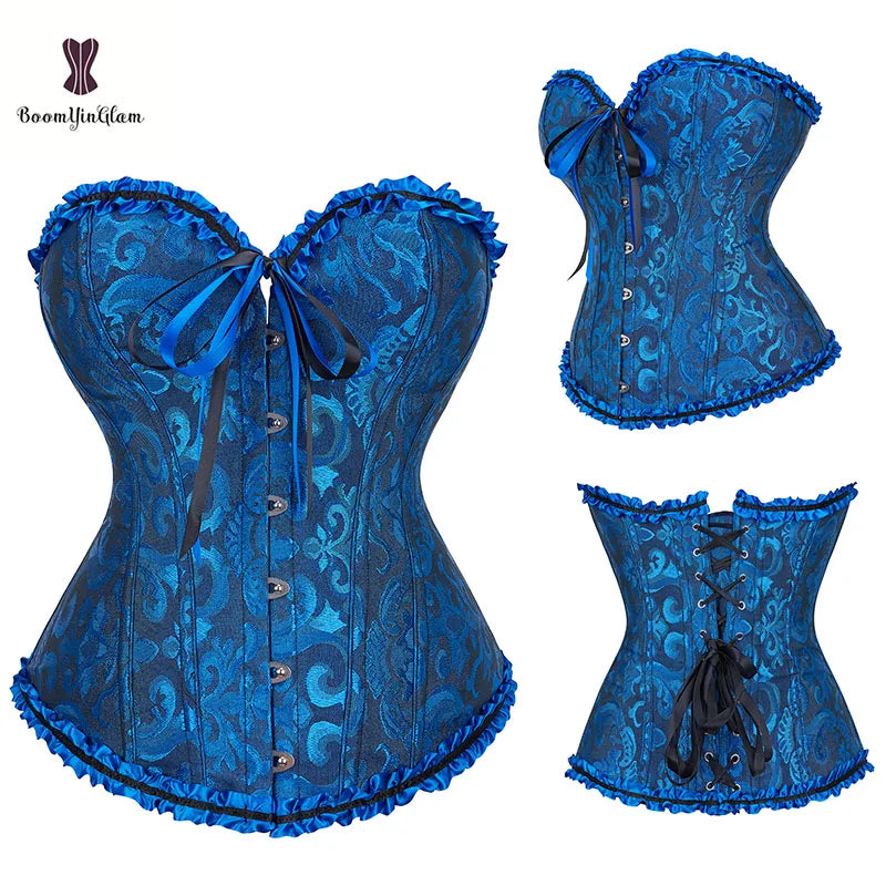 Plus Size Body Shapewear Costumes Women lingerie Sexy Pleated Trim Corset Lace Up Corsets And Bustiers With G String 810#