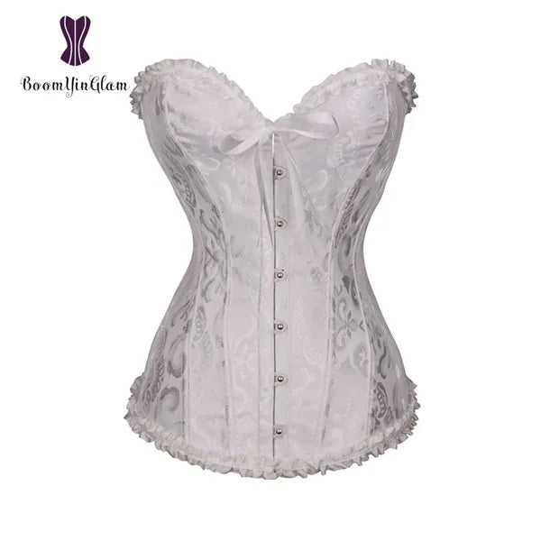 Plus Size Body Shapewear Costumes Women lingerie Sexy Pleated Trim Corset Lace Up Corsets And Bustiers With G String 810#