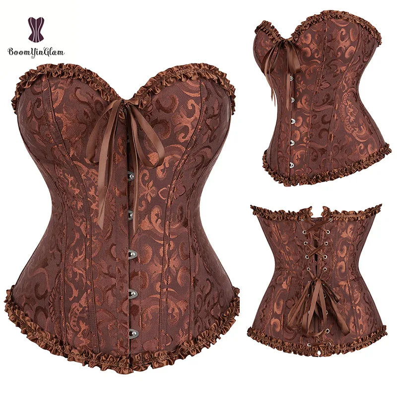 Plus Size Body Shapewear Costumes Women lingerie Sexy Pleated Trim Corset Lace Up Corsets And Bustiers With G String 810#