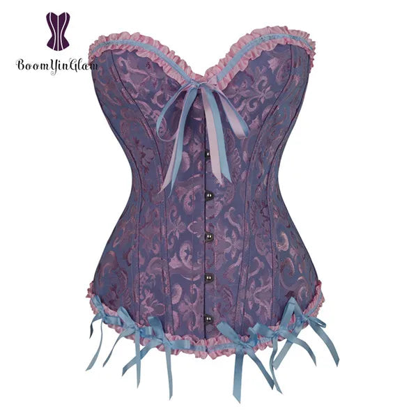 Plus Size Body Shapewear Costumes Women lingerie Sexy Pleated Trim Corset Lace Up Corsets And Bustiers With G String 810#