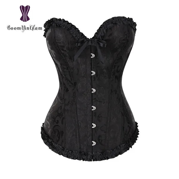 Plus Size Body Shapewear Costumes Women lingerie Sexy Pleated Trim Corset Lace Up Corsets And Bustiers With G String 810#