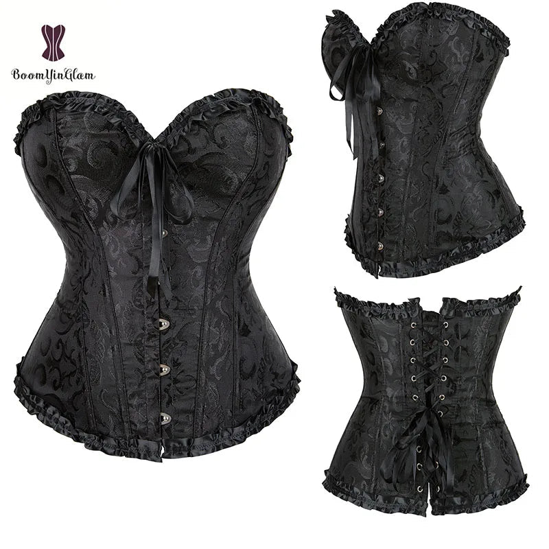 Plus Size Body Shapewear Costumes Women lingerie Sexy Pleated Trim Corset Lace Up Corsets And Bustiers With G String 810#