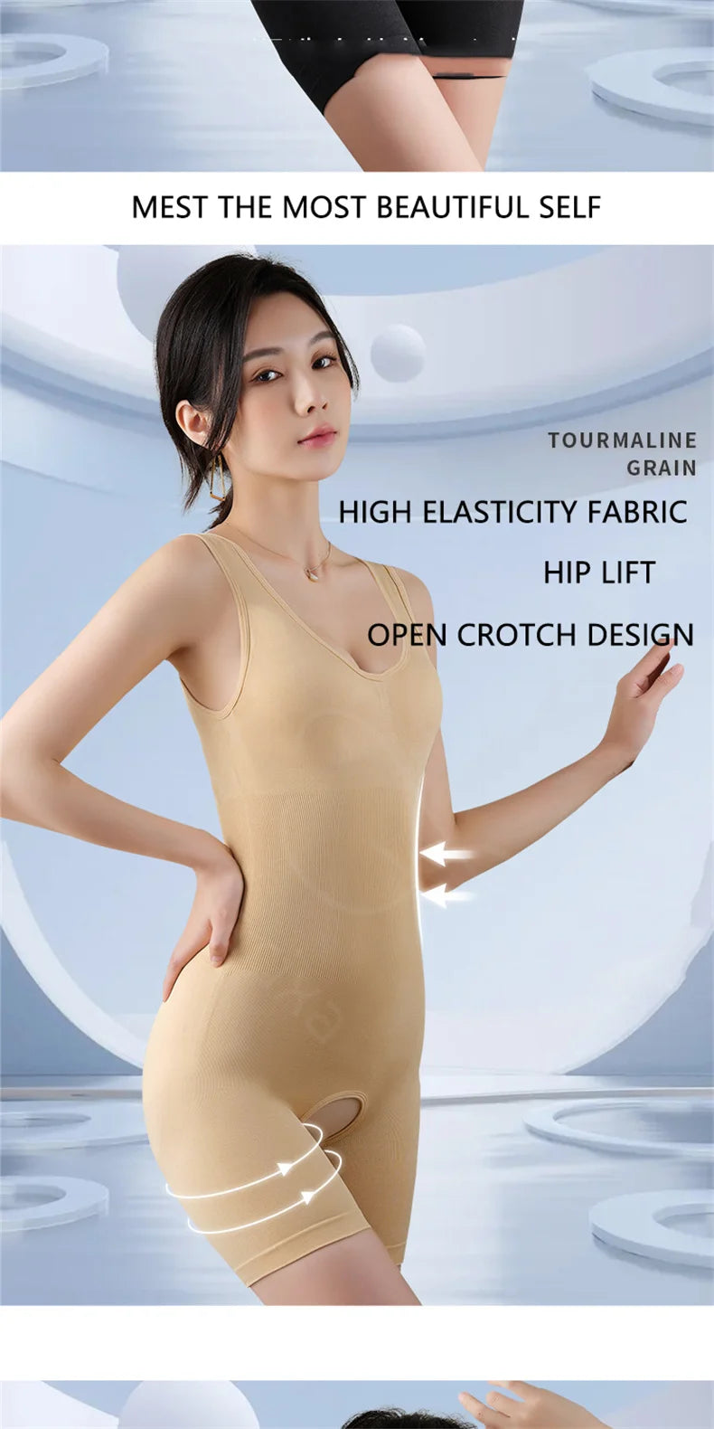 Plus Size Butt Lifter Bodysuit – Open Crotch Tummy Control