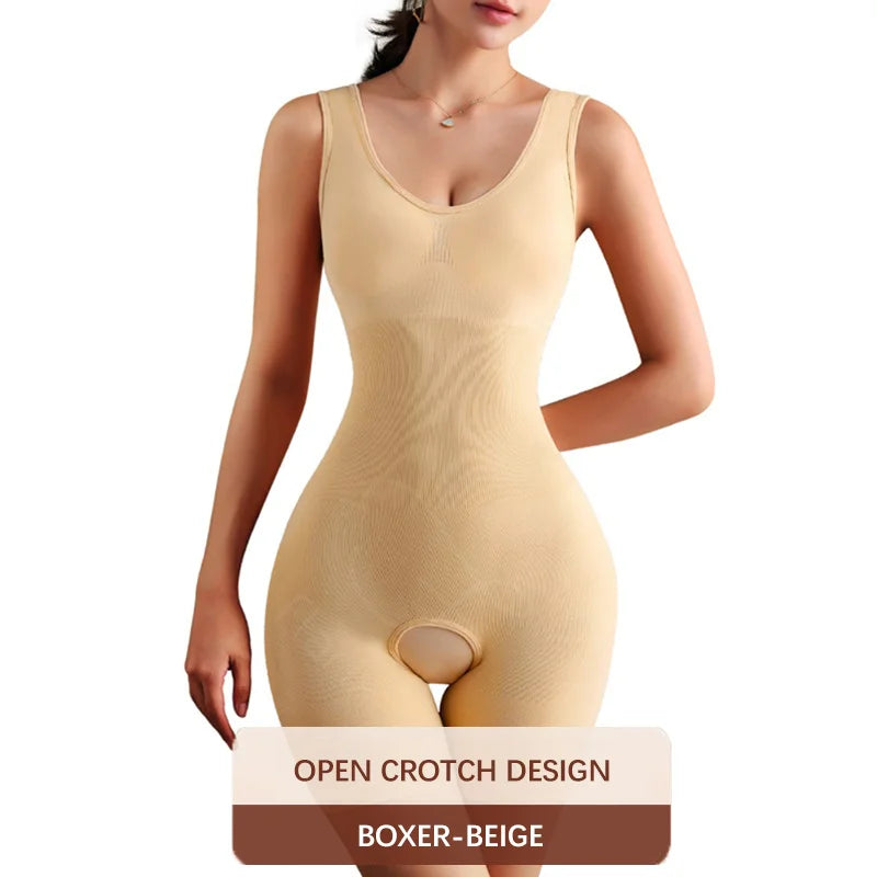 Plus Size Butt Lifter Bodysuit – Open Crotch Tummy Control