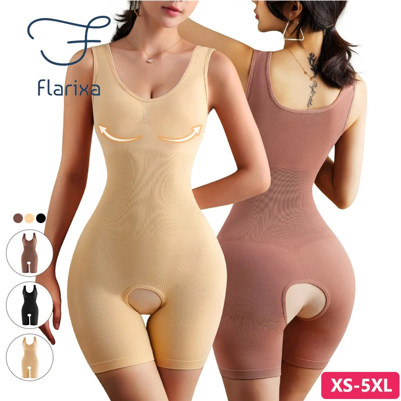 Plus Size Butt Lifter Bodysuit – Open Crotch Tummy Control