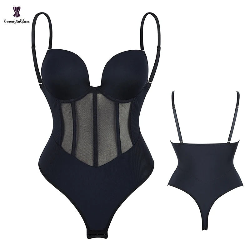 Plus Size Seamless Waist Trainer Bodysuit with Adjustable Straps