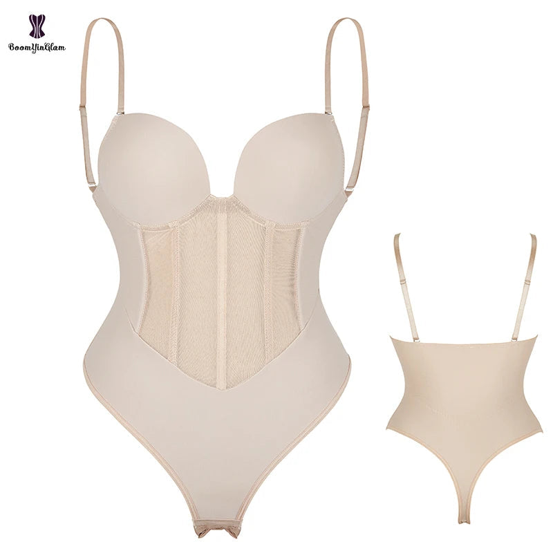 Plus Size Seamless Waist Trainer Bodysuit with Adjustable Straps