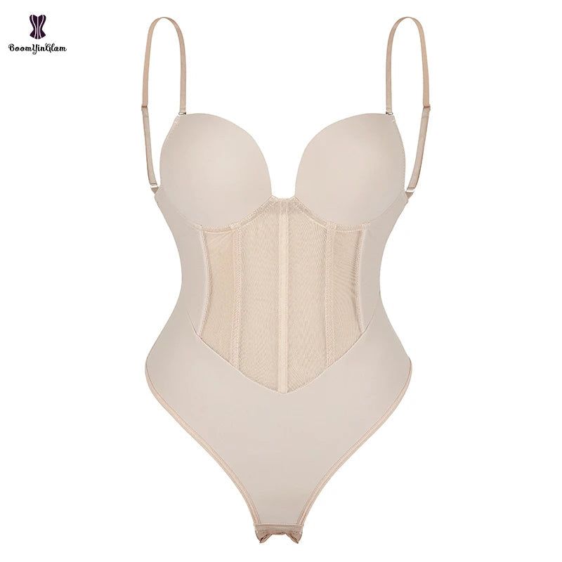 Plus Size Seamless Waist Trainer Bodysuit with Adjustable Straps