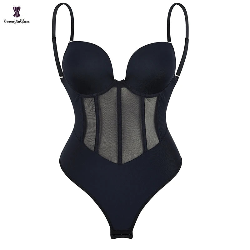 Plus Size Seamless Waist Trainer Bodysuit with Adjustable Straps