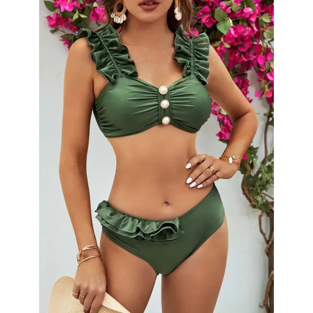 Push-Up Padded Bra Ruffles Bandage Bikini Set