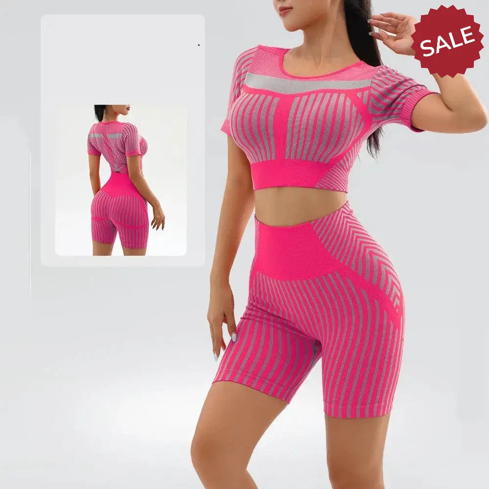 Quick-Dry Neon Green Stripe Fitness Suit