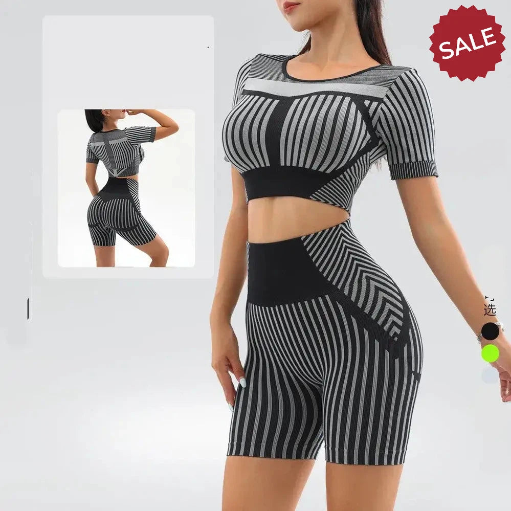 Quick-Dry Neon Green Stripe Fitness Suit
