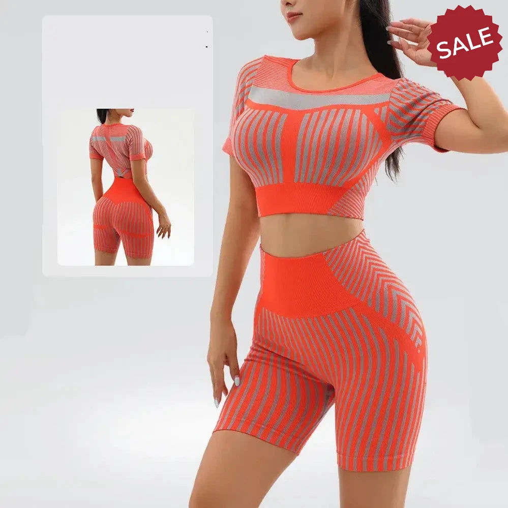 Quick-Dry Neon Green Stripe Fitness Suit