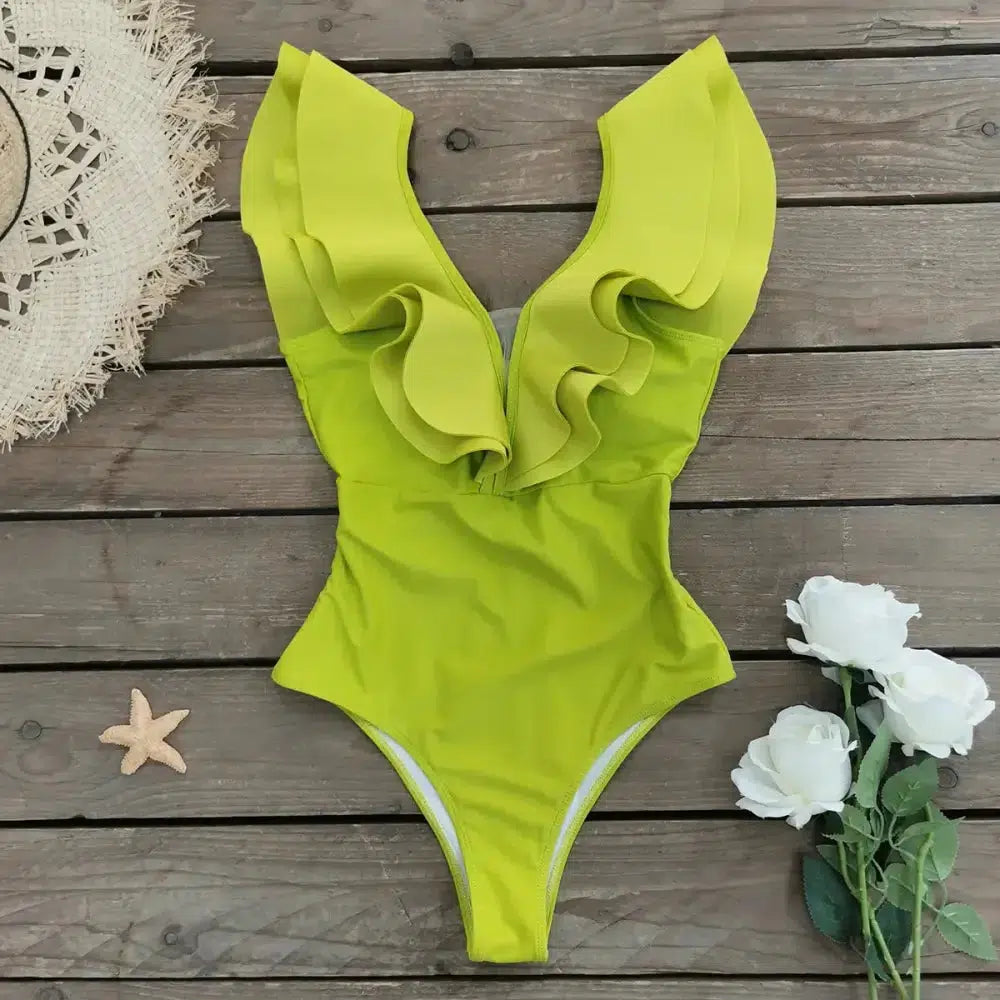 Ruffle Print Floral One Piece Swimsuit