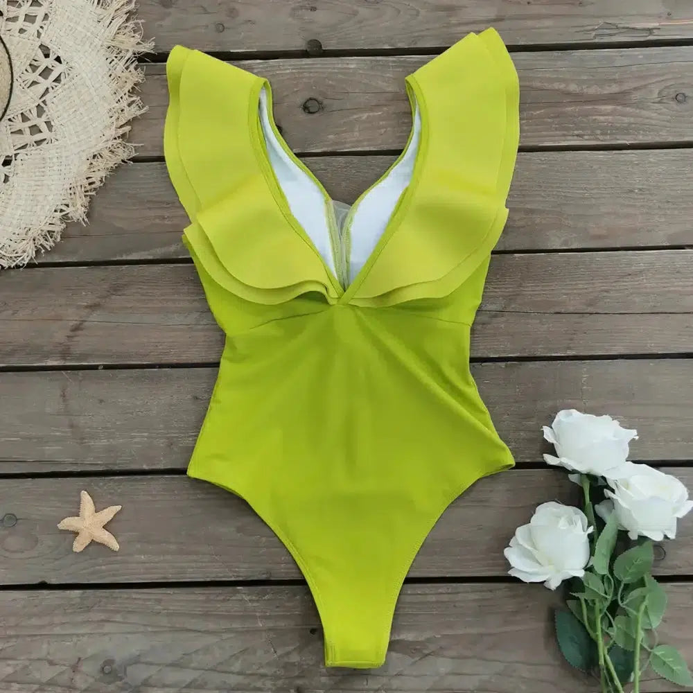 Ruffle Print Floral One Piece Swimsuit