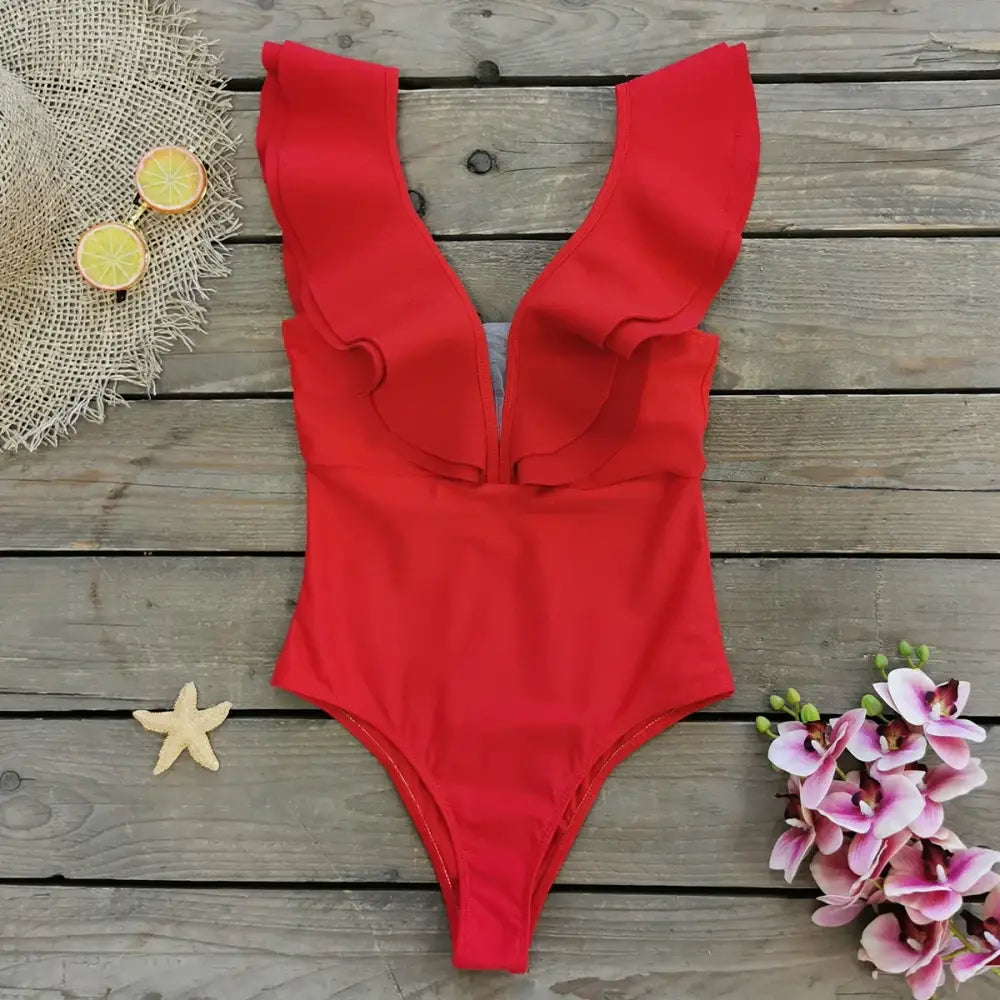 Ruffle Print Floral One Piece Swimsuit