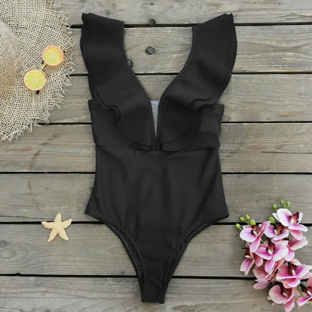 Ruffle Print Floral One Piece Swimsuit