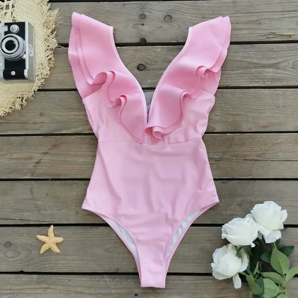 Ruffle Print Floral One Piece Swimsuit