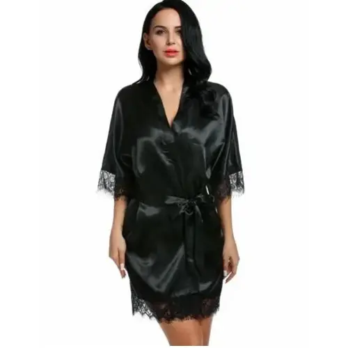 Sexy Bridesmaid Short Satin Bride Robe Lace Kimono Women Wedding Sleepwear Summer Female Bathrobe Lingerie Clothes Home Femme L3