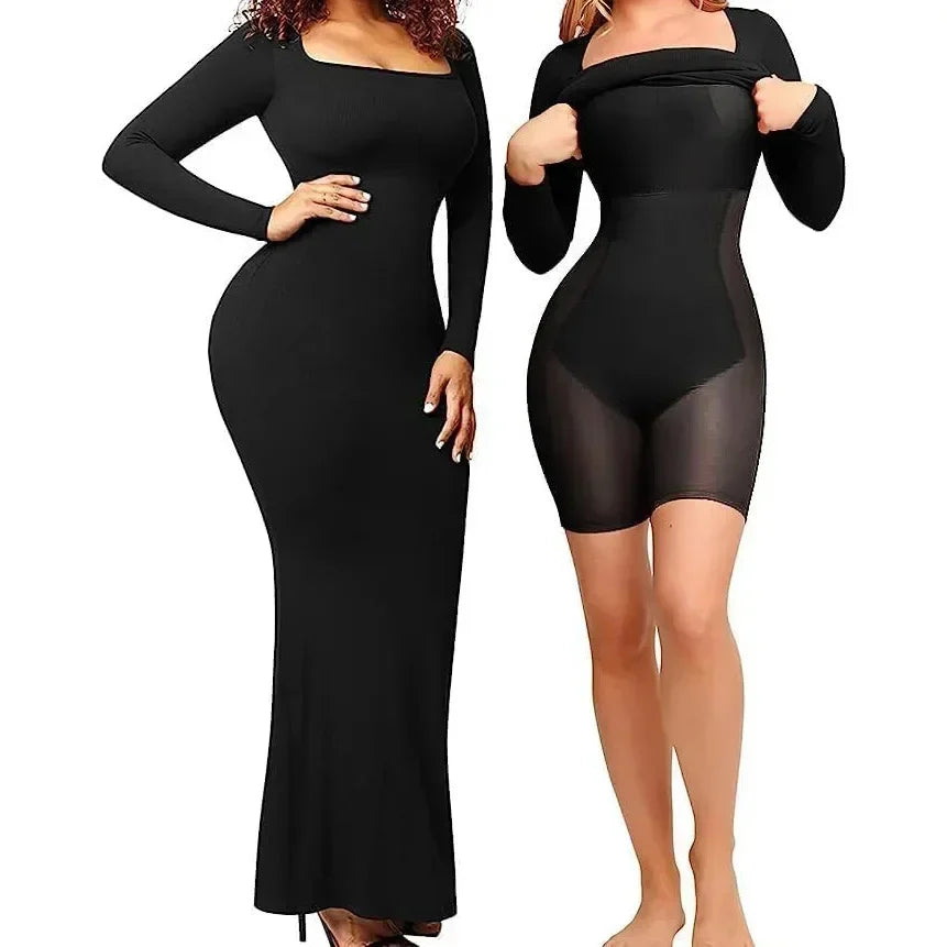 Shapewear Bodycon Maxi Dress with Built-In 8-in-1 Shaper