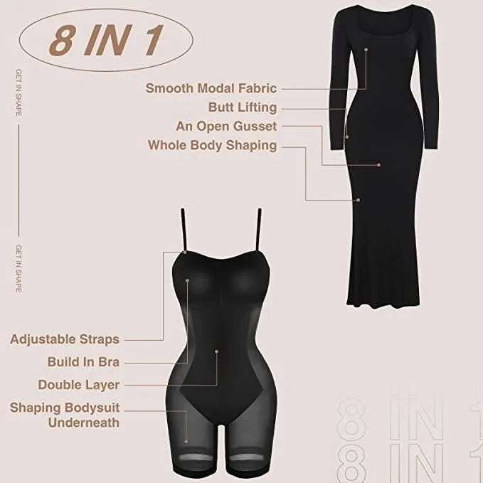 Shapewear Bodycon Maxi Dress with Built-In 8-in-1 Shaper
