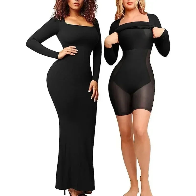 Shapewear Bodycon Maxi Dress with Built-In 8-in-1 Shaper