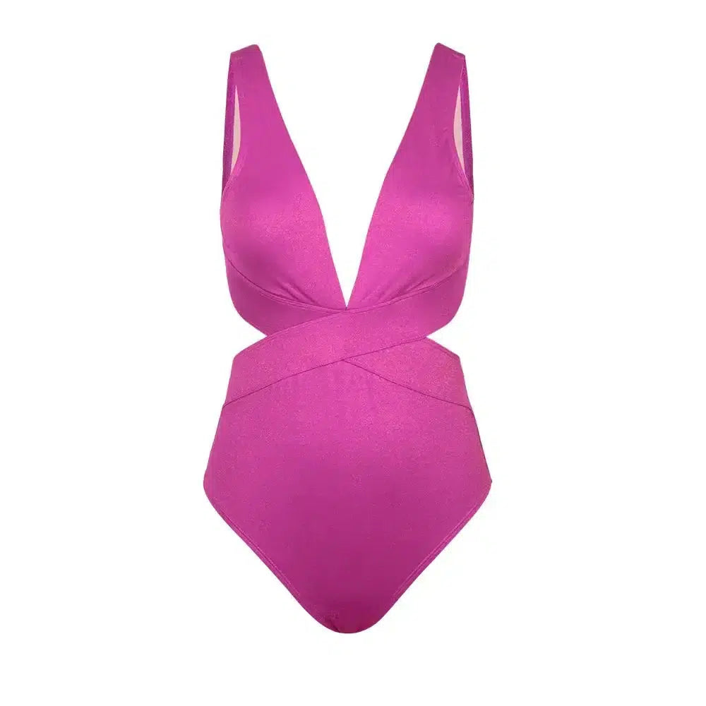 Shiny Plunge Cutout One-Piece