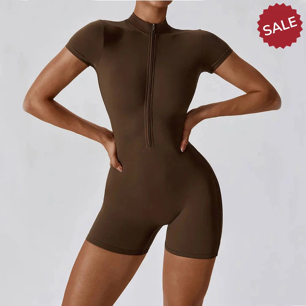 Short Sleeve Yoga Jumpsuit - Summer Sports Bodysuit for Women