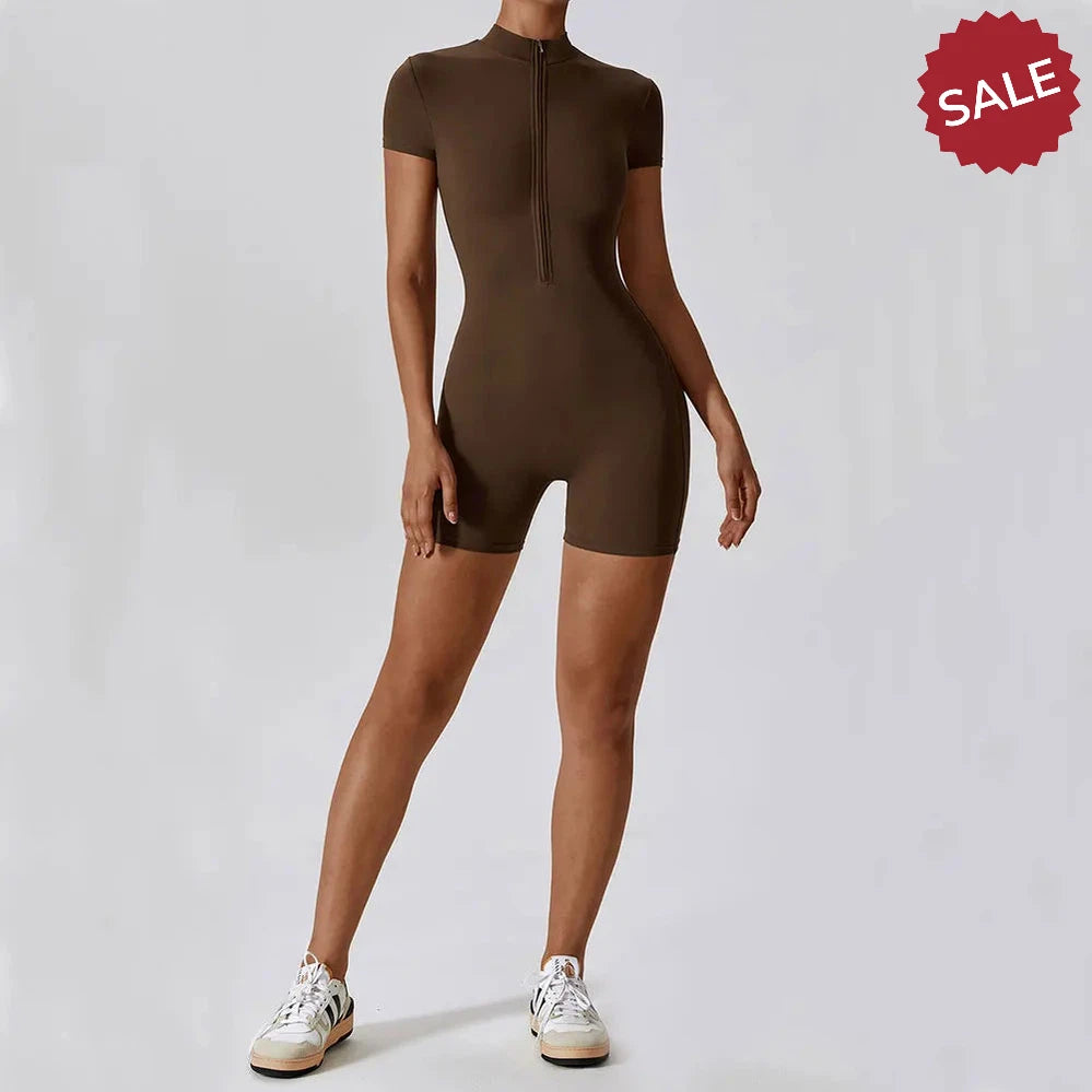 Short Sleeve Yoga Jumpsuit - Summer Sports Bodysuit for Women