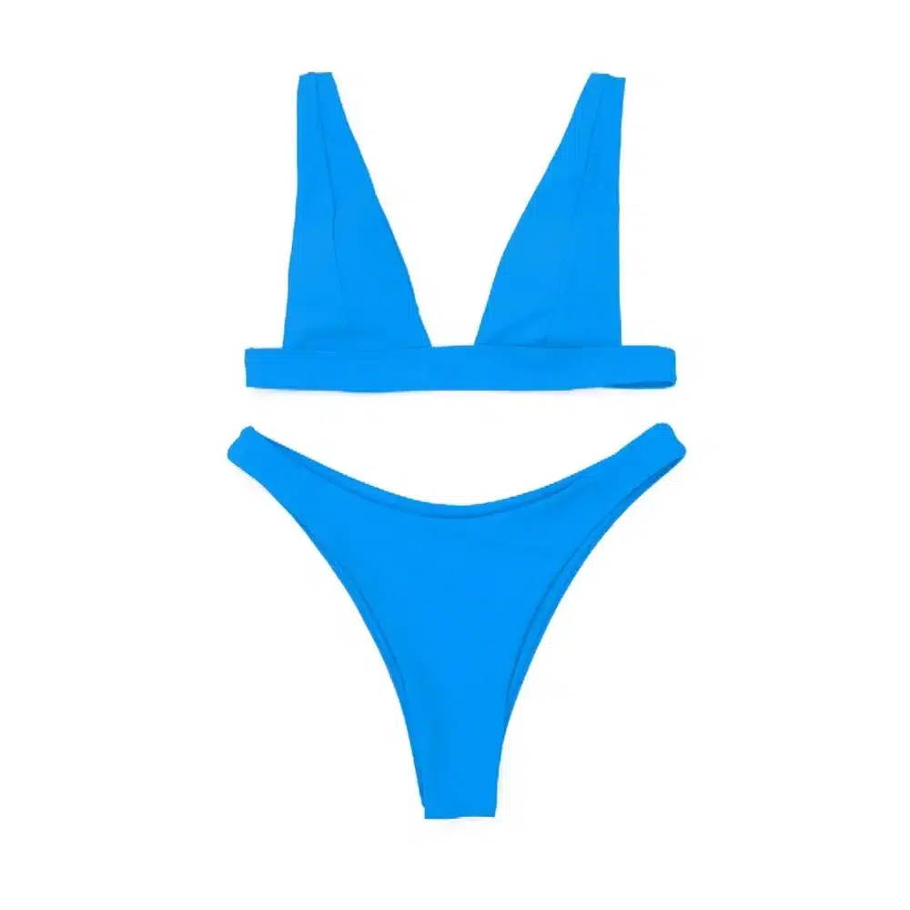 Solid V-neck Bikini Set