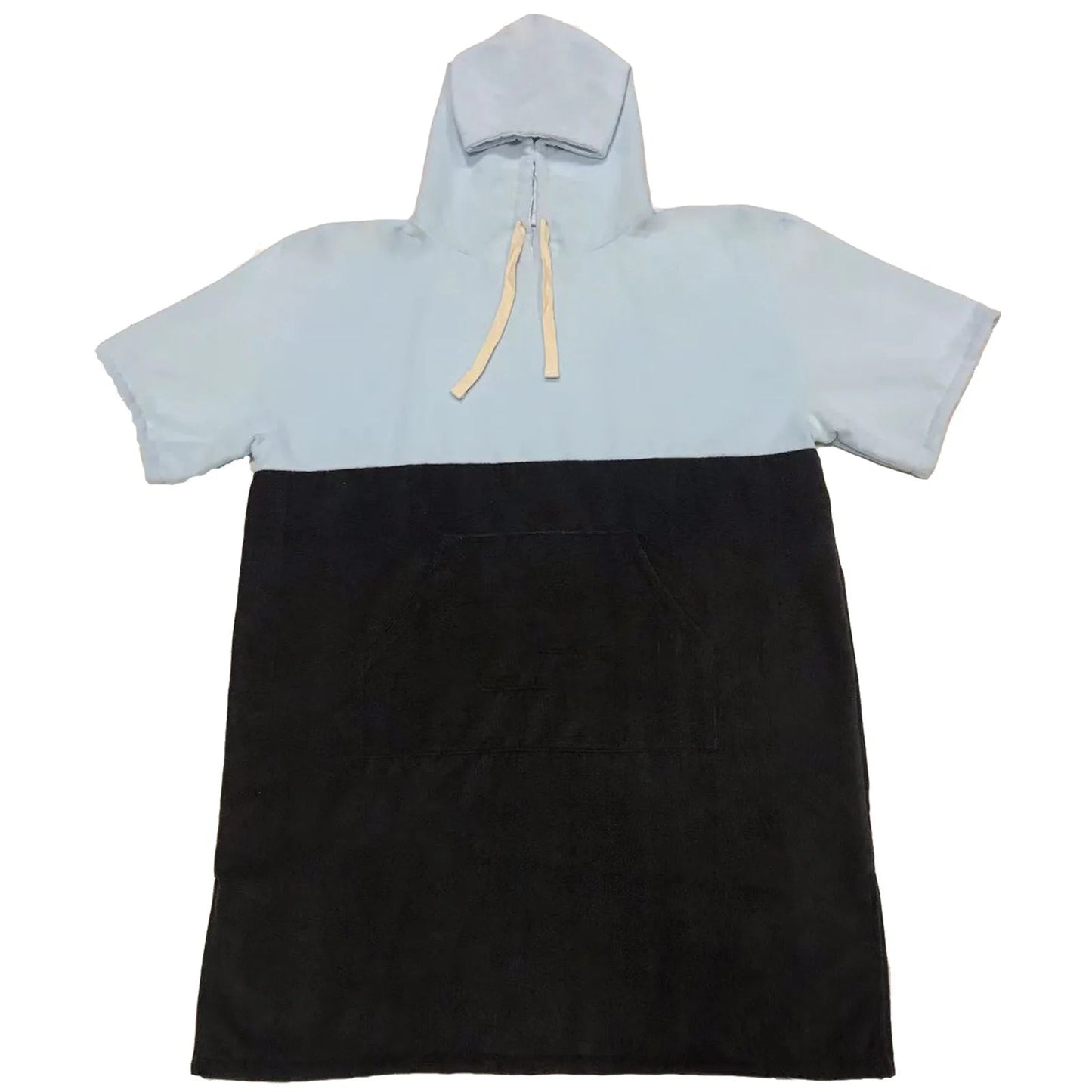 Swimming Diving Hooded Bathrobe in light blue and black, featuring a cozy design with a front pocket and hood.
