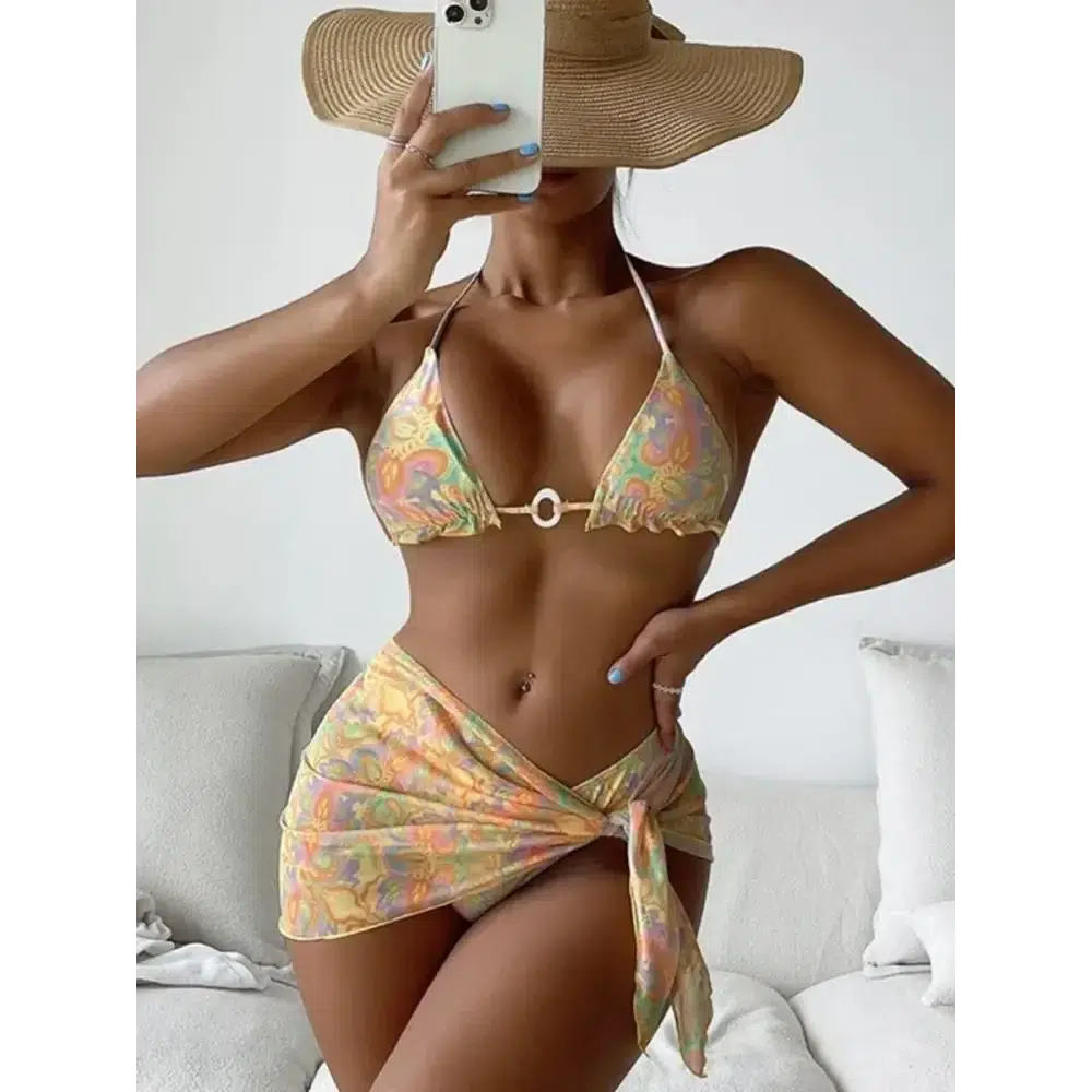 Tie Dye Halter Ruffled Bikini Set