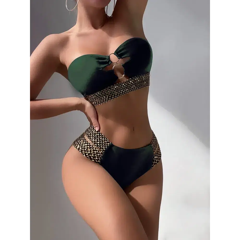 Underwire Push Up Textured High Waist Bikini Set