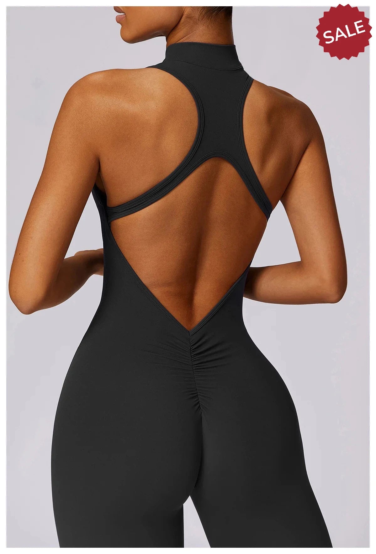 V-Back One-Piece Sports Jumpsuit - Women’s Backless Workout Bodysuit