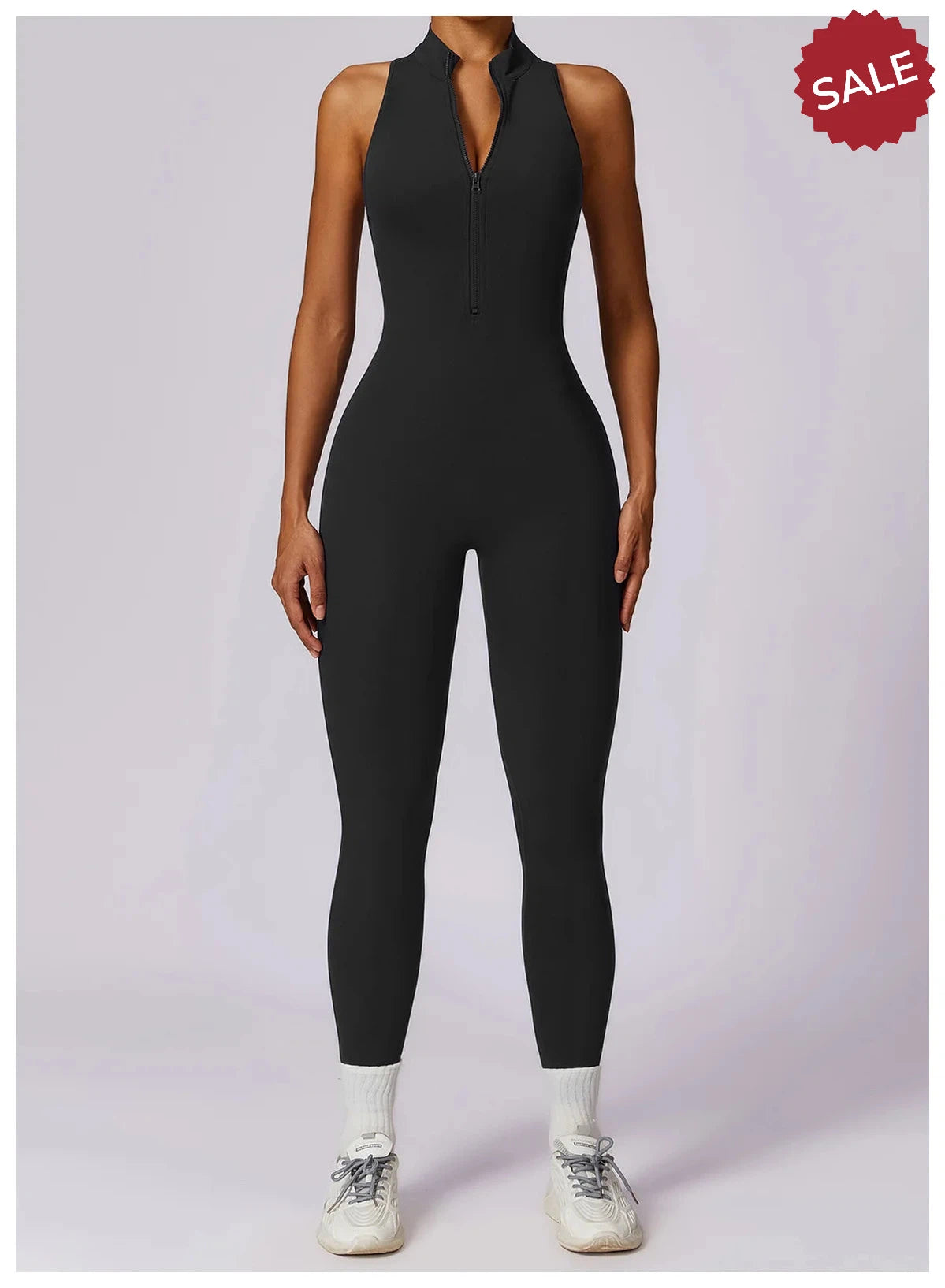 V-Back One-Piece Sports Jumpsuit - Women’s Backless Workout Bodysuit