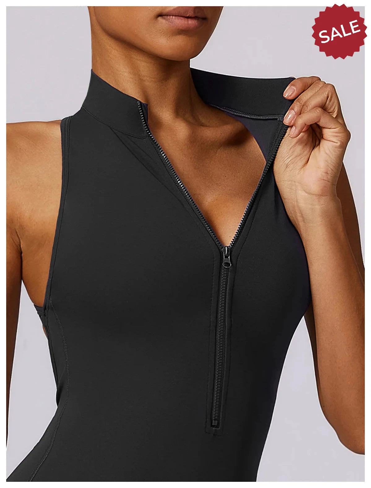 V-Back One-Piece Sports Jumpsuit - Women’s Backless Workout Bodysuit